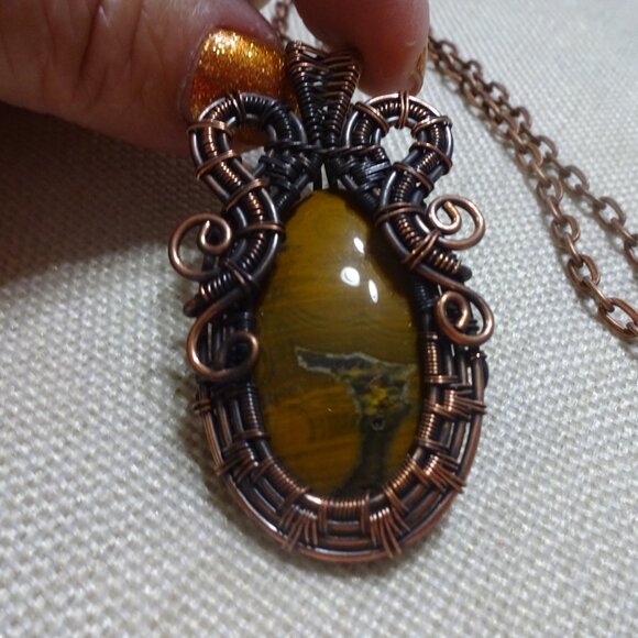 Rustic MOOKAITE Handmade COPPER WIRE-WRAPPED Pendant/Chain #588C - Picture 2 of 3